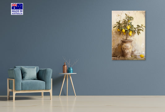 Painting Of a Lemon Tree in a Pot Print 100% Australian Made 40x60cm Stretched Canvas Ready to Hang