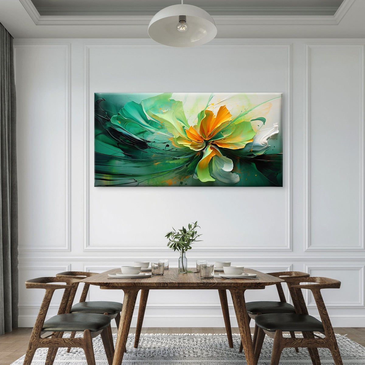 Abstract Green Gold Flower Wall Art Canvas Office Home Room Framed 120x60cm
