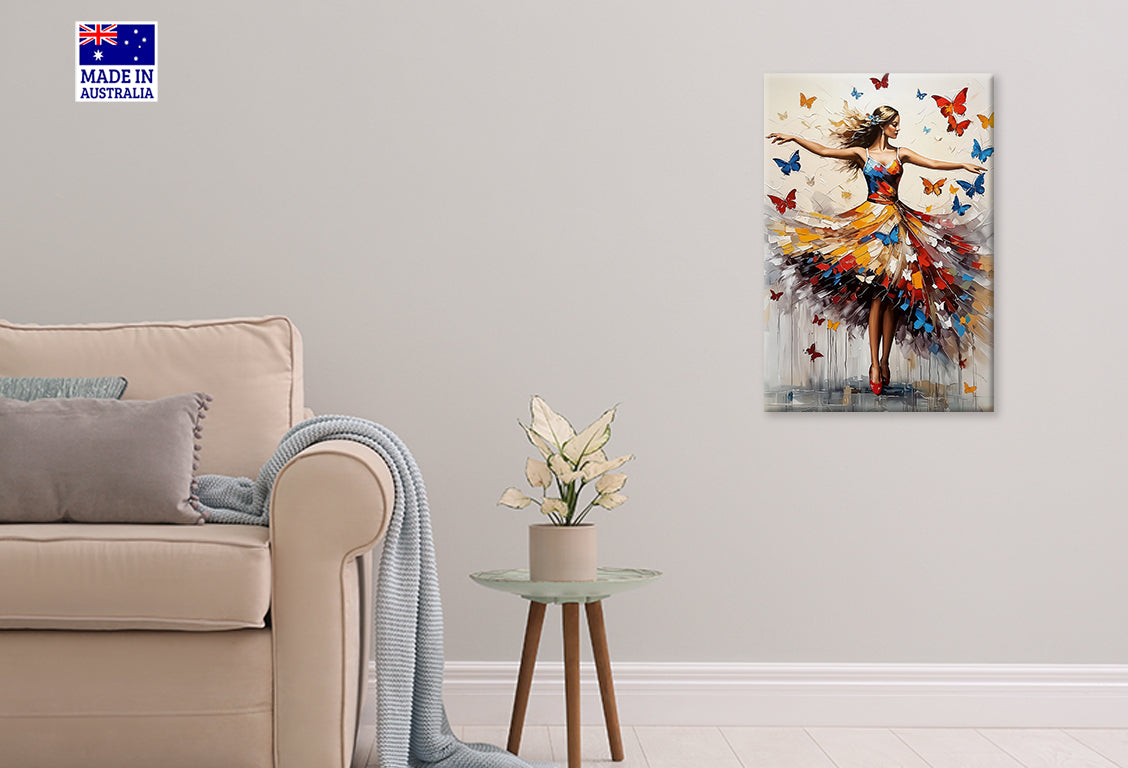 Dancing Woman with Butterflies Painting Print 100% Australian Made 40x60cm Stretched Canvas Ready to Hang