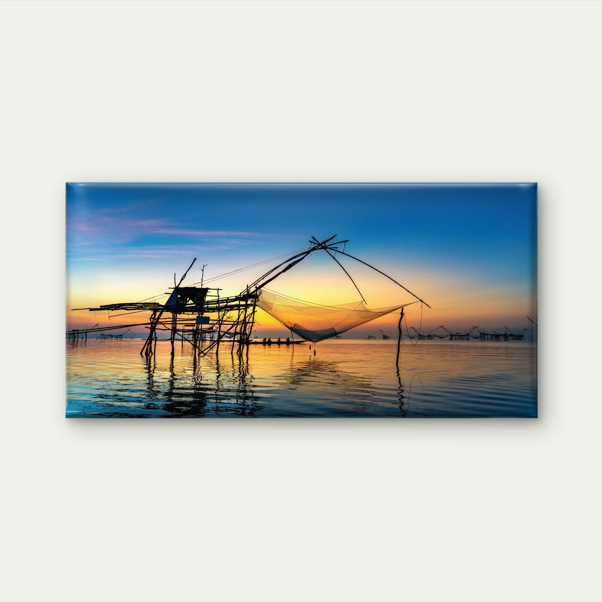 Sunrise Fishing Dip Nets Pakpra Thailand Wall Art Canvas Office Home Room Framed 80x45cm