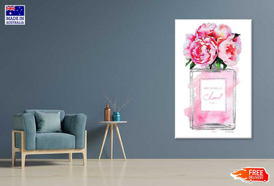 Red Pink Flowers & Pink Perfume Bottle Fashion Print 100% Australian Made Stretched Canvas Ready to Hang - FS - 153