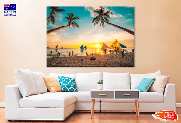 People Enjoying a Spectacular Sunset Print 100% Australian Made Stretched Canvas Ready to Hang - BC-112