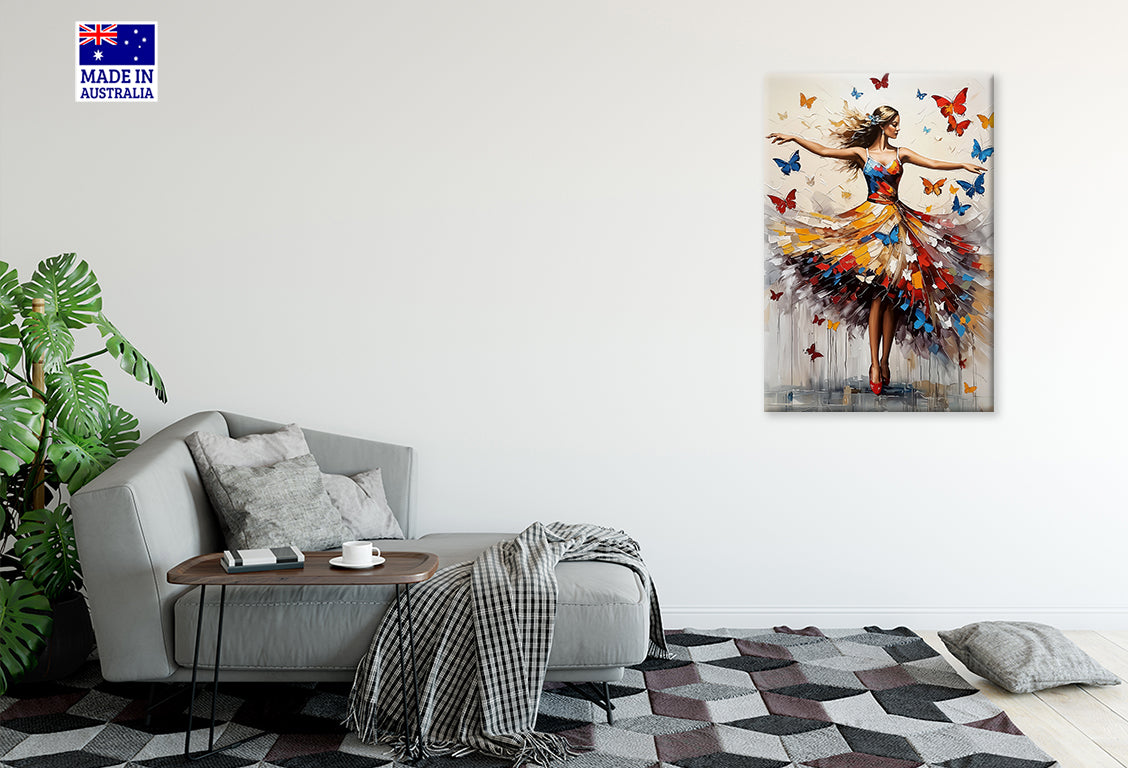 Dancing Woman with Butterflies Painting Print 100% Australian Made 40x60cm Stretched Canvas Ready to Hang