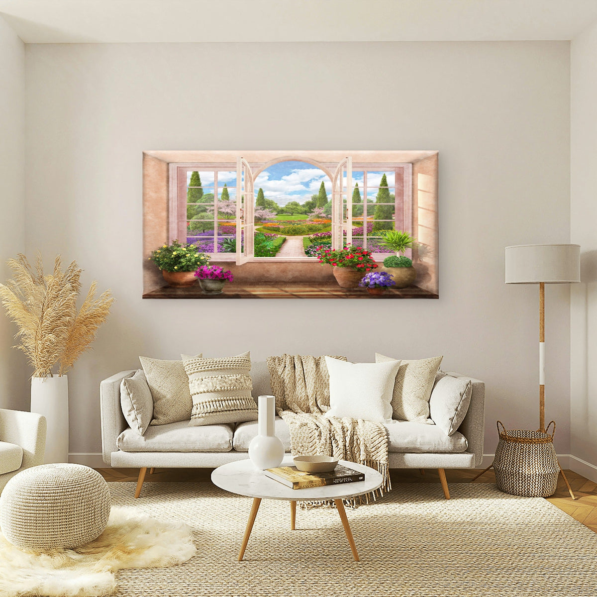 Greece Open Window Garden Wall Art Canvas Office Home Room Framed 120x60cm