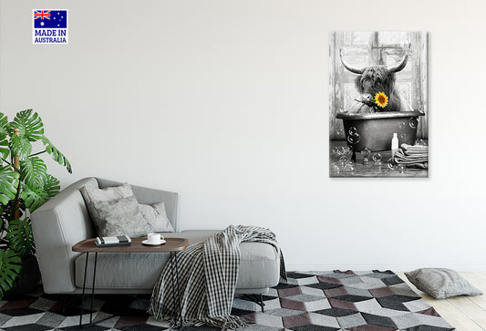 Cow Sitting in Bathtub with Soap Bubbles Print 100% Australian Made 40x60cm Stretched Canvas Ready to Hang