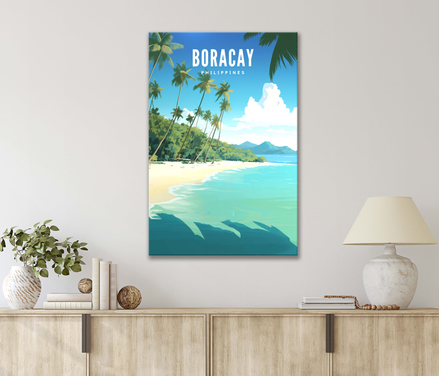 Sandy Shores Of Boracay Philippines Beach & Palm Trees Print 100% Australian Made 40x60cm Stretched Canvas Ready to Hang