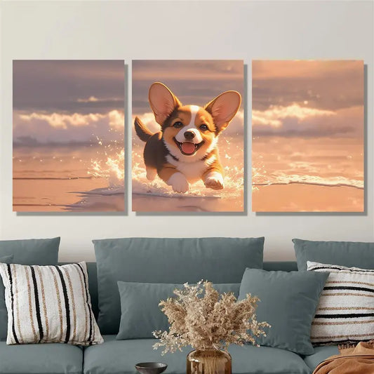 3pcs Cute and Realistic Puppy Corgi Dog Metal Print Ready to Hang Art