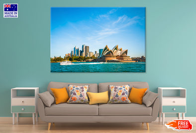 Opera House & city skyline of Sydney Print 100% Australian Made Stretched Canvas Ready to Hang - AU-112