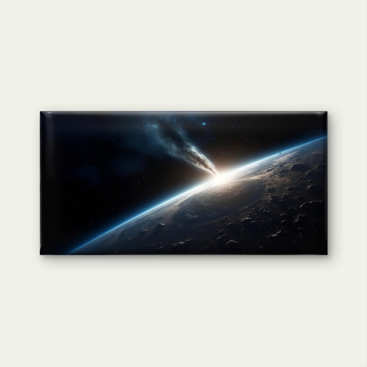 Asteroid Impact Space View Planet Wall Art Canvas Office Home Framed 80x45cm