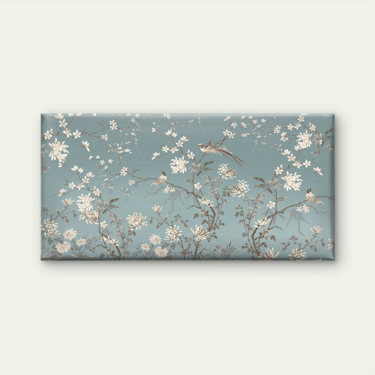 Blue Chinoiserie Bird Floral Wall Art Canvas Office Home Room Framed 80x45cm