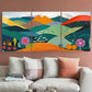 3pcs Colorful Papercut Hills Daisies Metal Print Ready to Hang Art
