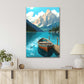 Beauty Of Peaceful Wooden Boat & Pier on Serene Blue Lake Print 100% Australian Made 40x60cm Stretched Canvas Ready to Hang