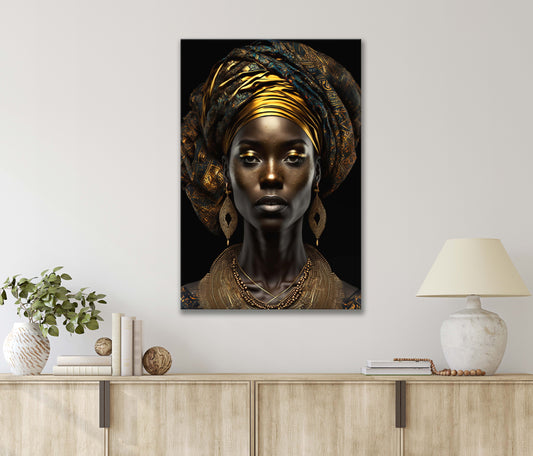 Fashion Woman with Turban & Gold Jewelry Exudes Elegance Print 100% Australian Made 40x60cm Stretched Canvas Ready to Hang