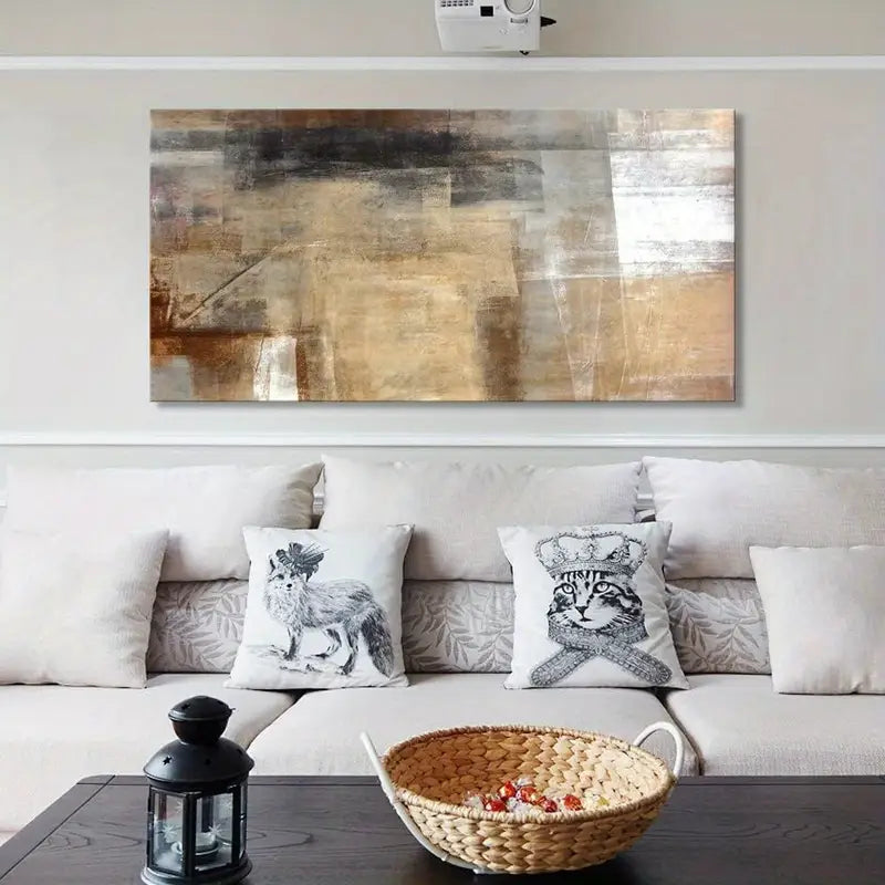 Abstract Brown & Beige Black Wall Art canvas office home room framed 120x60cm