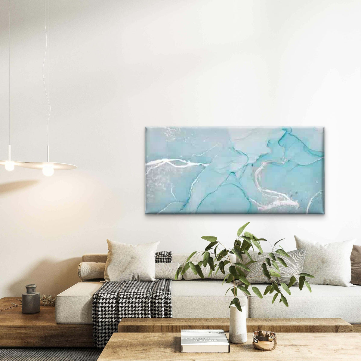 Blue & White Marble Abstract Wall Art Canvas Office Home Room Framed 120x60cm