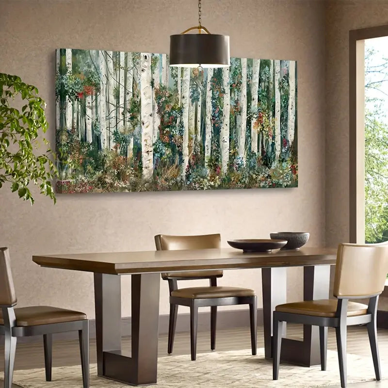 Blooming Birch Forest Nature Trees Wall Art canvas office home room framed 120x60cm