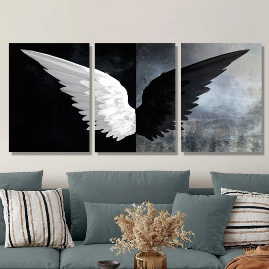3pcs Abstract Vintage Angel Wings Illustration Metal Print Ready to Hang Art