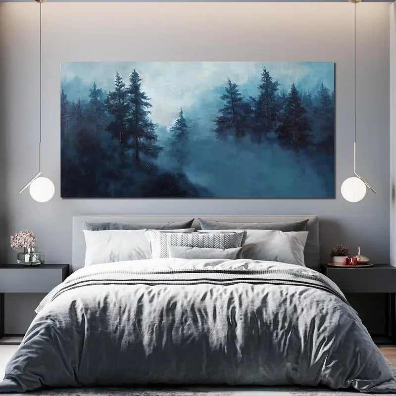 Foggy Forest Black & White Nature Wall Art canvas office home room framed 120x60cm