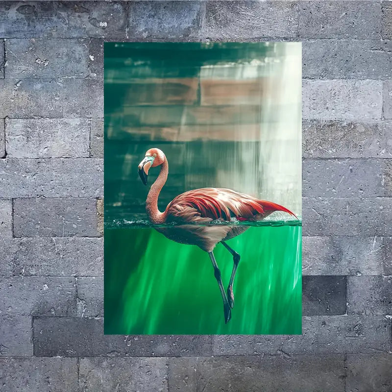 Flamingo Bird & Green Water Print 100% Australian Made 40x60cm Stretched Canvas Ready to Hang