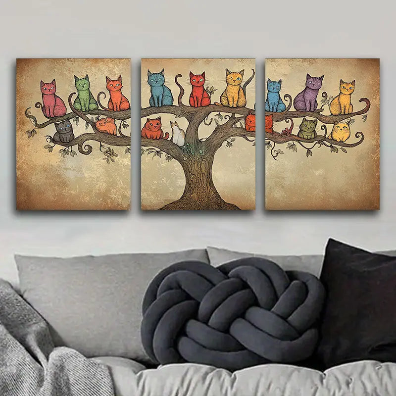 3pcs Whimsical Cat Tree Metal Print Ready to Hang Art