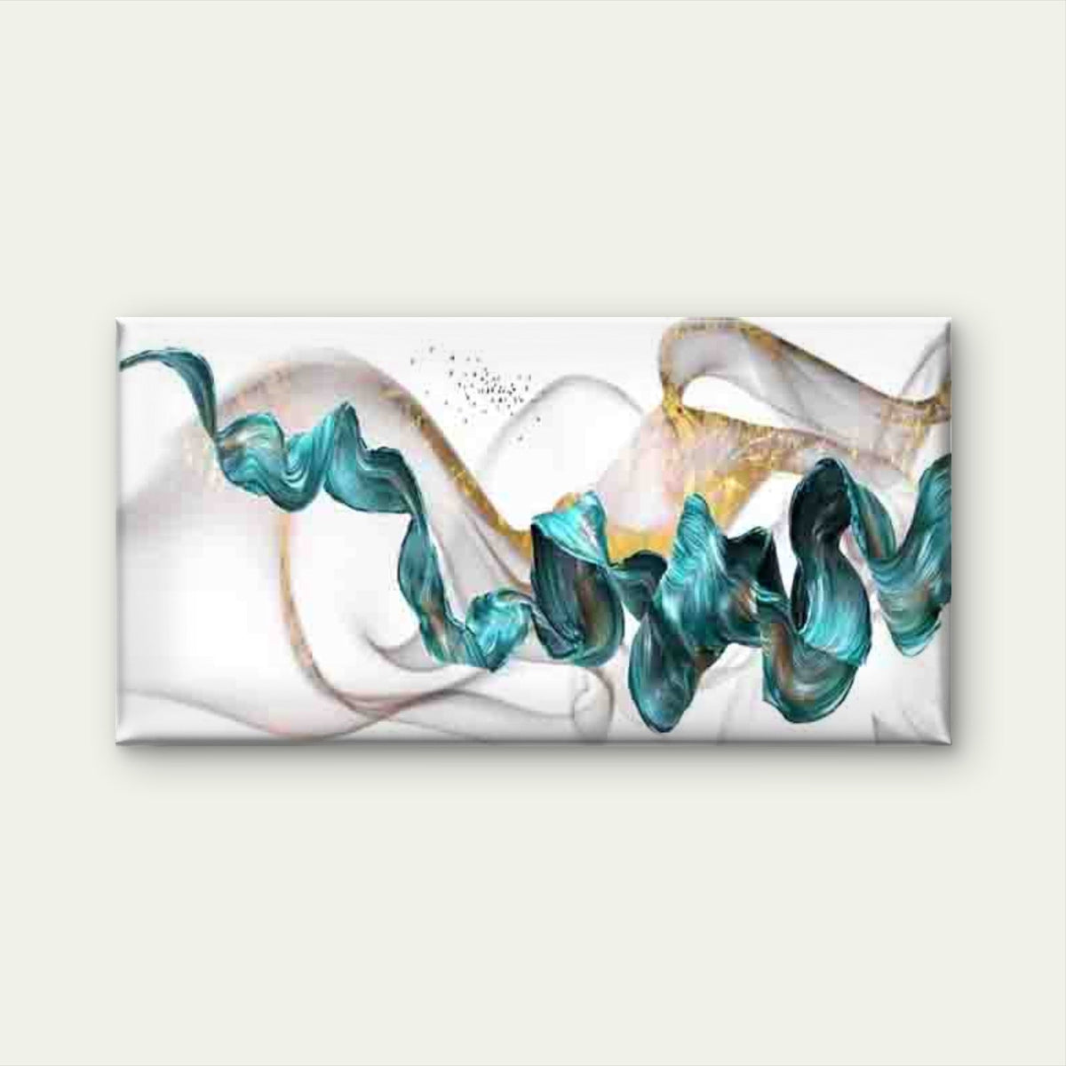 Fluid Shapes in Teal And Golden Wall Art Canvas Office Home Room Framed 120x60cm