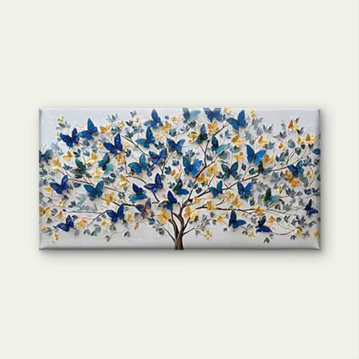Blue & Golden Tree Wall Art Canvas Office Home Room Framed 80x45cm