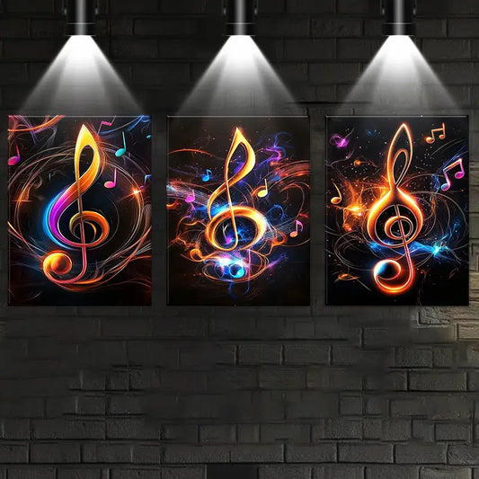 3pcs Abstract Colorful Musical Notes Classic Design Metal Print Ready to Hang Art