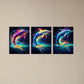 3pcs Vibrant Dolphin Colorful Classic Design Metal Print Ready to Hang Art