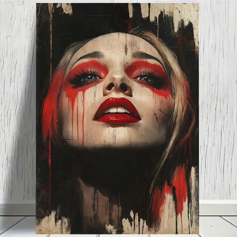 Red Makeup With Black & White Girl  Print 100% Australian Made 40x60cm Stretched Canvas Ready to Hang