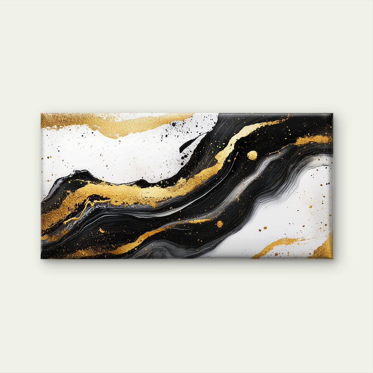 Black Gold Fluid Abstract Wall Art Canvas Office Home Room Framed 120x60cm