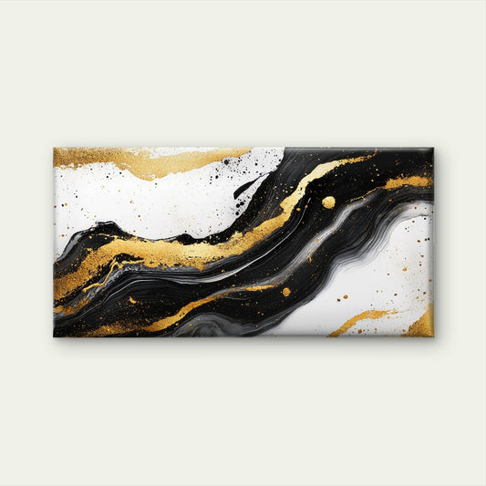 Black Gold Fluid Abstract Wall Art Canvas Office Home Room Framed 80x45cm
