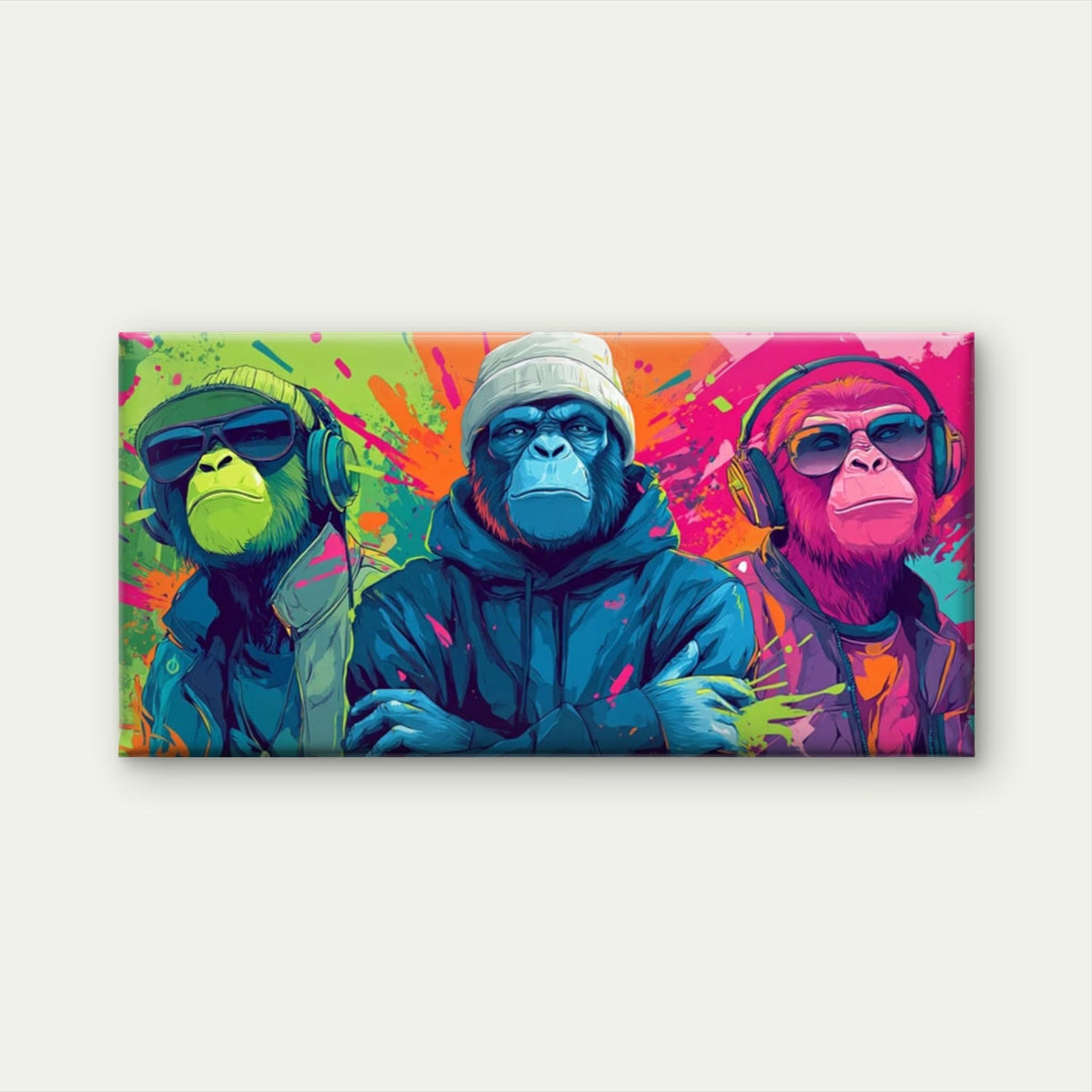 Colorful Hip Hop Monkeys Wall Art Canvas Office Home Room Framed 80x45cm