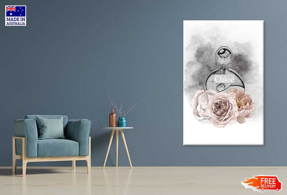 Pink Flowers & Grey Perfume Bottle Fashion Print 100% Australian Made Stretched Canvas Ready to Hang - FS - 146