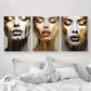 3pcs Abstract Woman Golden Face Design Metal Print Ready to Hang Art