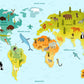 Funny Cartoon Animal World Map Print 100% Australian Made Stretched Canvas Ready to Hang - MP-113