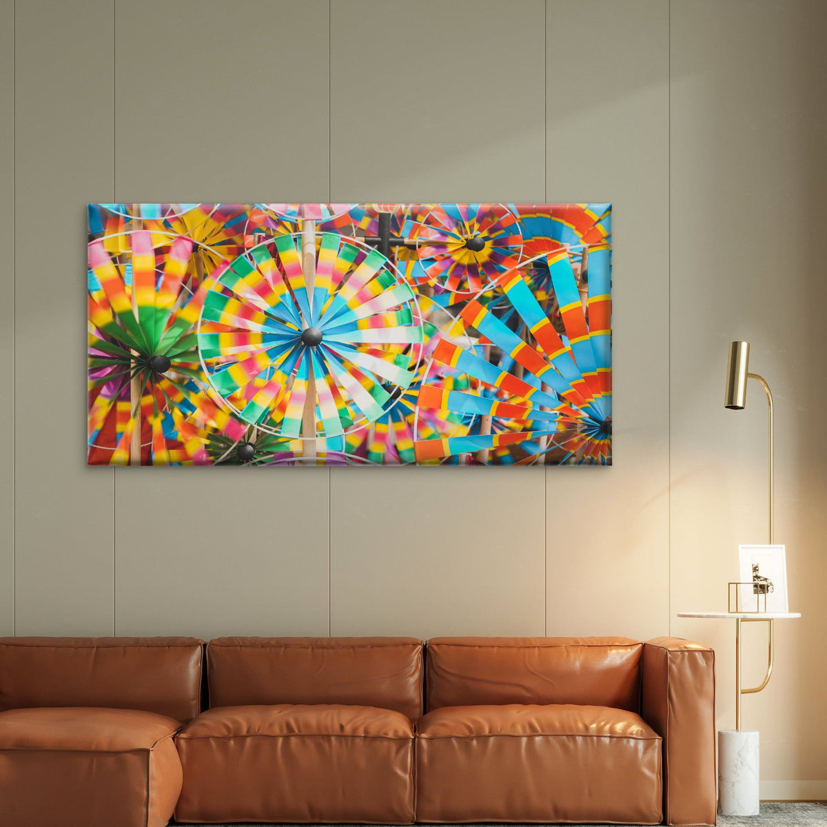 Rainbow Wind Spinner Pinwheels Wall Art Canvas Office Home Room Framed 80x45cm