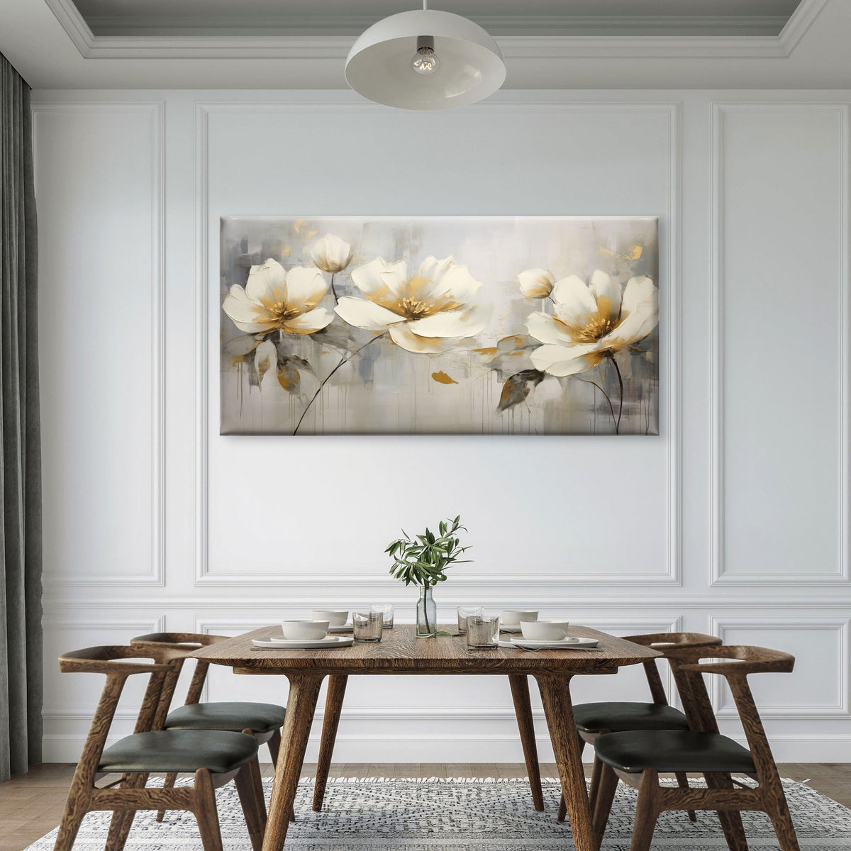 Palette Knife White Blossom Wall Art Canvas Office Home Room Framed 120x60cm
