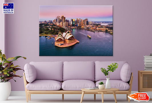 Pinkish colorful sunrise over Sydney city Print 100% Australian Made Stretched Canvas Ready to Hang - AU-113