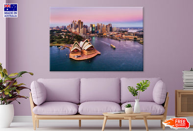 Pinkish colorful sunrise over Sydney city Print 100% Australian Made Stretched Canvas Ready to Hang - AU-113