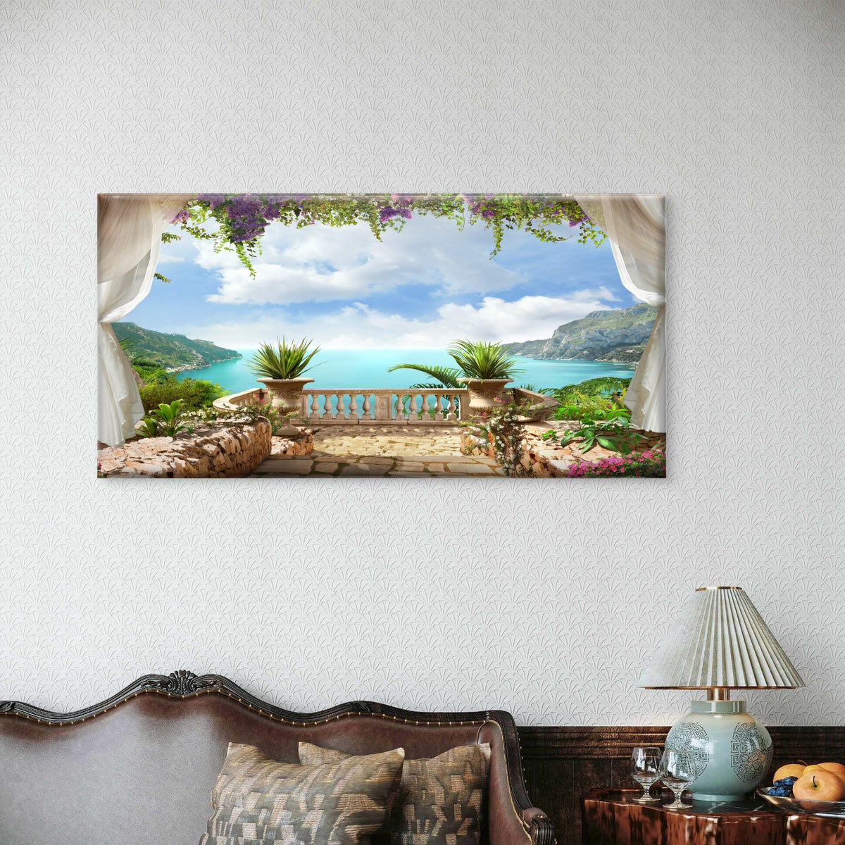 Italy Amalfi Terrace View Wall Art Canvas Office Home Room Framed 120x60cm