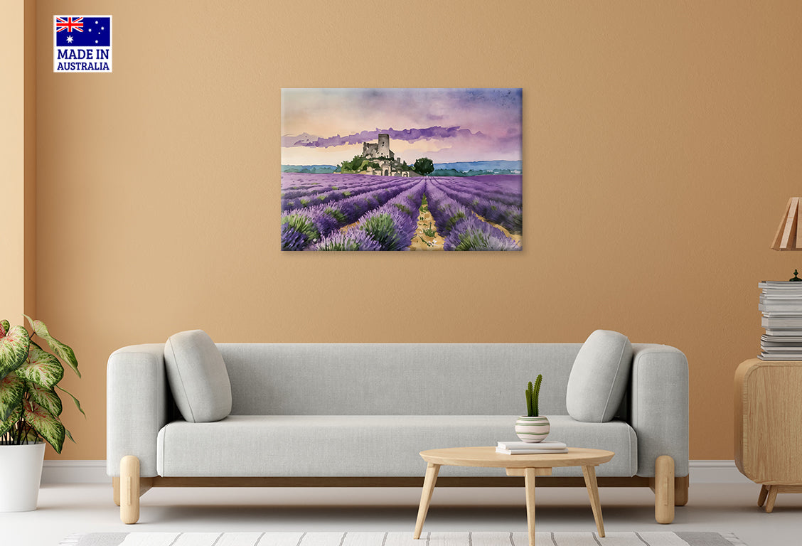 Stunning Lavender Field in Full Bloom Print 100% Australian Made 60x40cm Stretched Canvas Ready to Hang