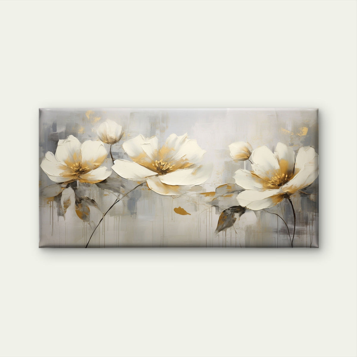 Palette Knife White Blossom Wall Art Canvas Office Home Room Framed 120x60cm