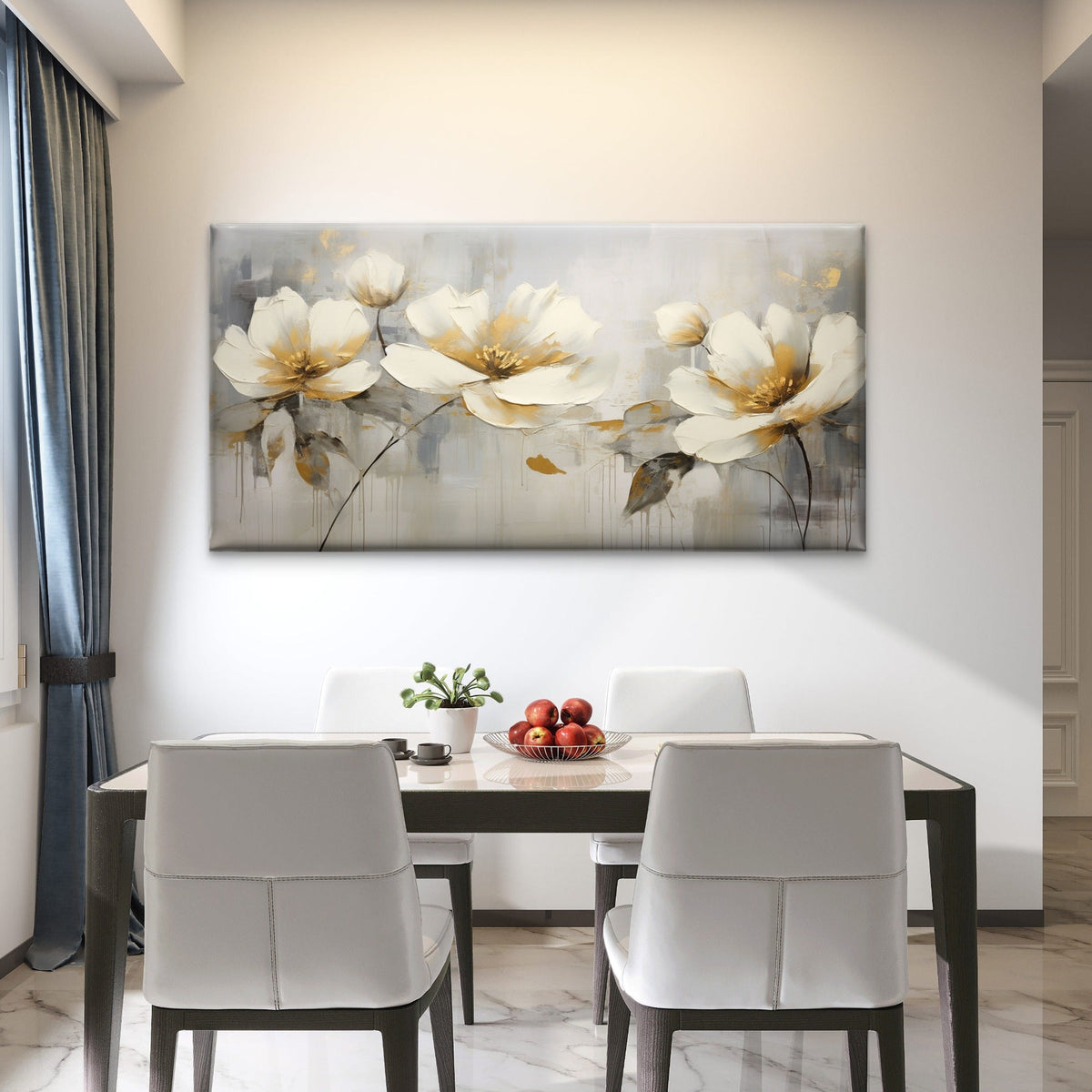 Palette Knife White Blossom Wall Art Canvas Office Home Room Framed 120x60cm