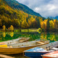 Boats on Lake & Autumn Forest Print 100% Australian Made Stretched Canvas Ready to Hang - NT-113