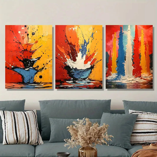 3pcs Vibrant Abstract Colorful Painting Metal Print Ready to Hang Art