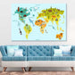 Funny Cartoon Animal World Map Print 100% Australian Made Stretched Canvas Ready to Hang - MP-113