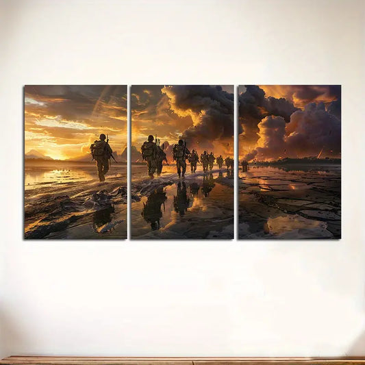 3pcs Military Sunset Soldiers Silhouette Metal Print Ready to Hang Art