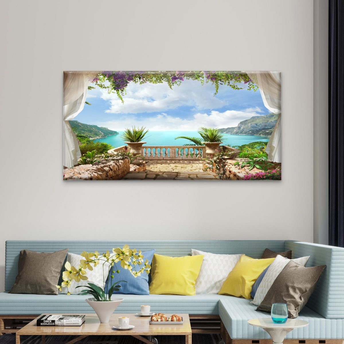 Italy Amalfi Terrace View Wall Art Canvas Office Home Room Framed 120x60cm