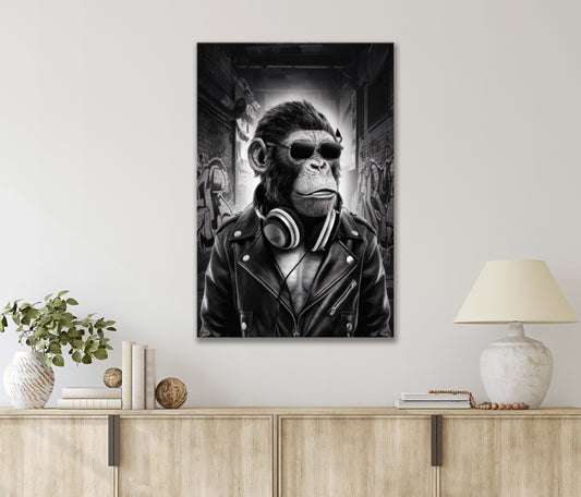 Black And White Photo Of A Primate Print 100% Australian Made 40x60cm Stretched Canvas Ready to Hang