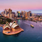 Pinkish colorful sunrise over Sydney city Print 100% Australian Made Stretched Canvas Ready to Hang - AU-113